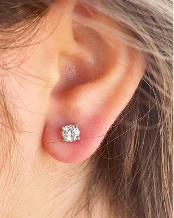 BLINGDIARY Moissanite Stud Earrings, 925 Sterling Silver 18K White Gold Plating Studs for Women Men, Wedding Jewelry Engagement Earrings