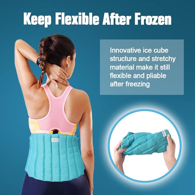 Comfcube Large Ice Pack for Back Pain Relief, 2 Hours Long Lasting Cold Lower Back Wrap, FSA Eligible, Flexible Cold Pack for Lumbar Pain, Sciatica, Coccyx, Herniated or Degenerative Disc, Surgery
