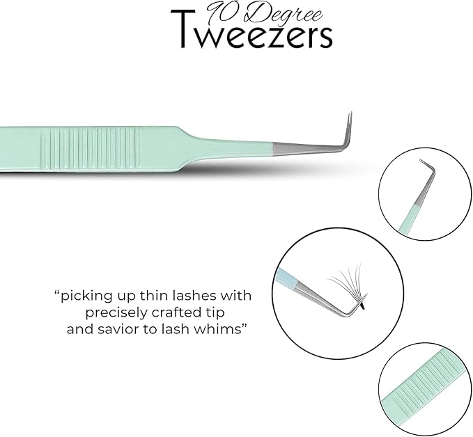 SIVOTE Lash Tweezers for Eyelash Extensions, Set of 6 - Volume, Volume Boot, Slim 90 Degree Tweezers with Fiber Tips in Pastel Colors, Ideal for Mega, Volume & Russian Lashes - Includes Leather Pouch