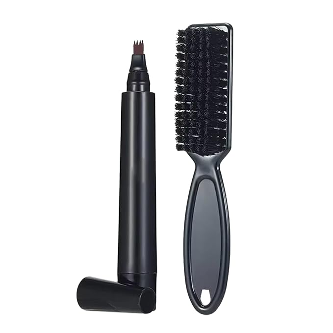 SELZALOT Beard Filler Pen (4-Tip) - Dark Brown Beard Pencil Filler for Men Waterproof Patchy Beard Solution - Beard Filler Kit Long Lasting Beard Filling Pen with Brush