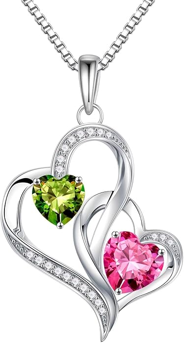 Iefil Valentines Day Gifts for Her, Birthstone Necklace for Women, 925 Sterling Silver Double Birthstone Necklace | Anniversary Birthday Gifts | Personalized Jewelry Gift for Wife Mom Girlfriend