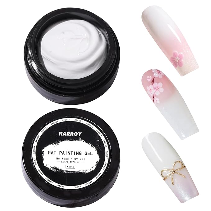 Karroy Sponge Pat Paint Nail Gel, Blending Colors Ombre Nails Gradient Gel Nail Blush Blooming Aura Nails Drawing Stripper Floral Painting Nail Art, No Wipe, UV/LED Curing 5ml 1PC (White)