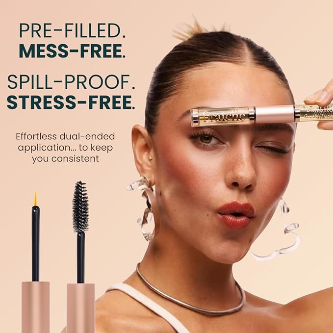 Live Fraiche Organic Castor Oil Lash Serum for Hair Growth, 100% Pure Eyebrow Eyelash Growth Serum, Cold Pressed Hexane Free (2oz Glass Bottle + FILLED Mascara Tube)