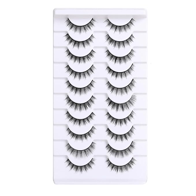 10 Pairs False Eyelashes with Tweezers and High-grade Synthetic Fibers Three-dimensional Long Slender Style Natural Curl Realistic Look Durable Long-lasting Suitable for Daily Comm (Black-H)