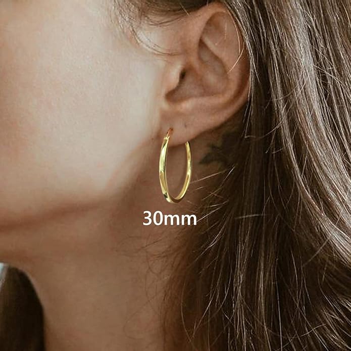 Hayoso 18K Gold Plated Hoop Earrings - 925 Sterling Silver Hoop Earrings Womens Hypoallergenic Hoops | Square Tube Hoop Earrings for Women 15mm/20mm/30mm/40mm