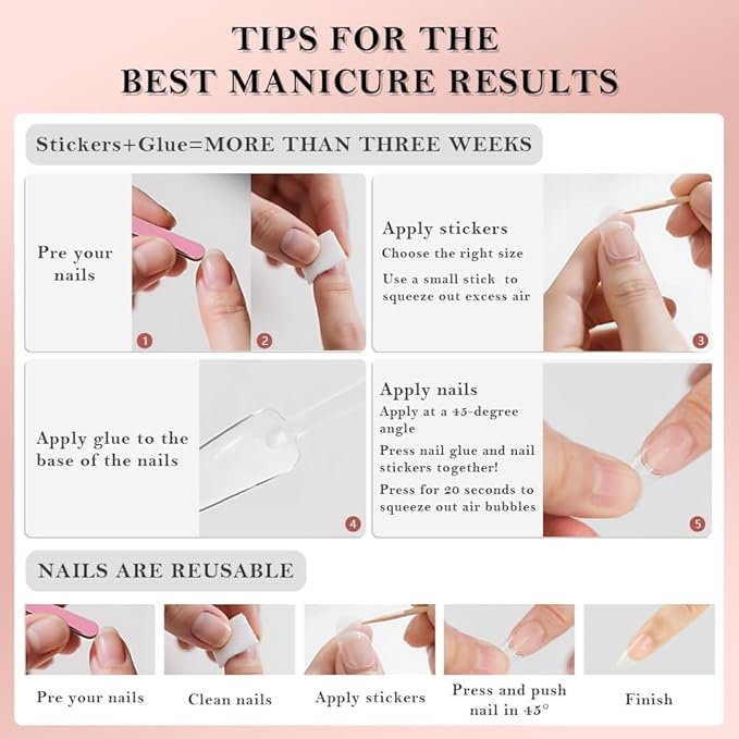 XZMeiLun Short Almond Press on Nails with French Tip & 3D Gold Line Pearl Charms Design, Glossy Full Cover Acrylic False Nails with Glue, Reusable Stick-on Fake Nails for Women- Fall Nail Art Gift
