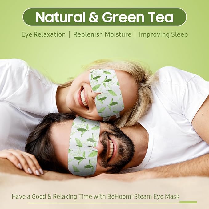 BeHoomi Steam Eye Mask, 10 Packs Heated Eye Mask, Self Heating Disposable SPA Warm Compress for Eyes Sleep Mask, Travel Essentials & Relaxation Gifts, Stocking Stuffers (Green Tea Scent)