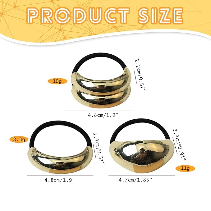 Gold Hair Ties,Metal Hair Ties for Thick Hair, Gold Hair Accessories Non-Damage metal hair ties no break 3PCS