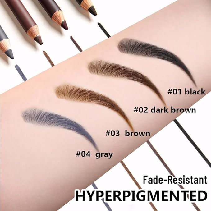 Eyebrow Pencils for Women with Sharpener, 6Pcs Hard-Core Wooden Eye Brow Eye Liner Pencils for Beginner Makeup, Waterproof & Sweat-Proof (6Pcs-Dark Brown)