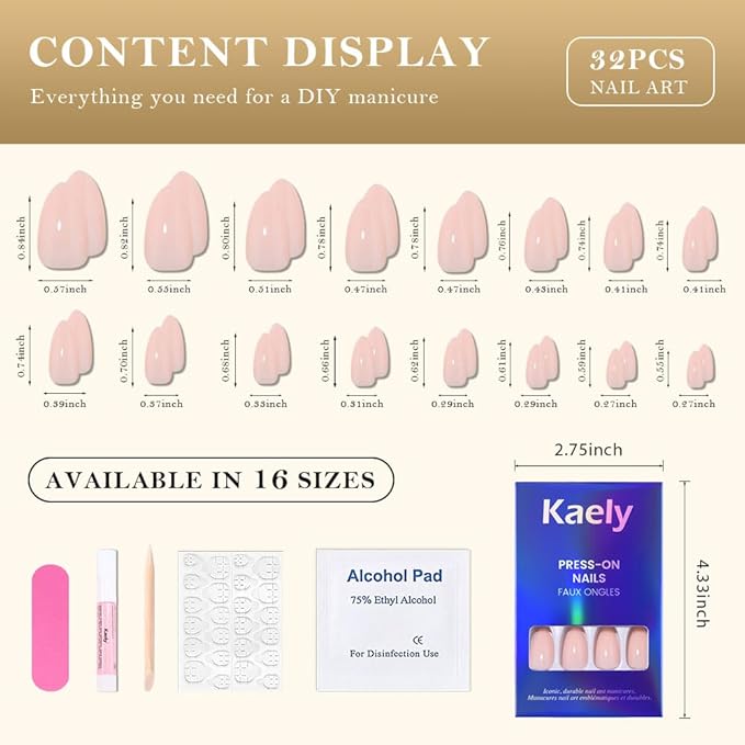 evpct Nude Pink Glossy Press on Nails Short Almond, Glossy Fake Nail Stick on Nail for Women Gift with Kit, Salon Quality Soft Gel Stick on Acrylic False Nails Reusable Full Cover for Women Manicure