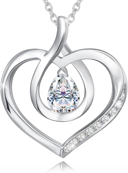 AGVANA Christmas Gifts Heart Birthstone Necklace for Women Sterling Silver Genuine or Created Gemstone Forever Love Pendant Necklace Fine Jewelry Anniversary Birthday Gifts for Women Mom Wife