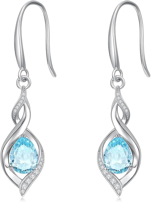 HPQQ Birthstone Earrings for Women 925 Sterling Silver Infinity Love Jewelry Valentines Day Birthday Gifts for Her Mom Wife Girlfriend