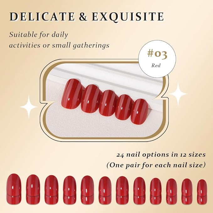 evpct Red Medium Oval Glossy Press on Nails for Women Gift, Glossy Red Fake Nail with Nail Kit Manicure Kit, Soft Gel Full Cover Reusable Stick on Soft Acrylic False Nails Perfectly Fit