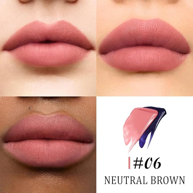 evpct Nude Brown Peel Off Lip Stain Tints with Tweezer, Matte Lipstick Lip Stain Gloss Long Lasting Waterproof for Women, Non-stick Cup Lipstick Peel Off High Pigmented 24 Hrs Original Lips Stains, 06