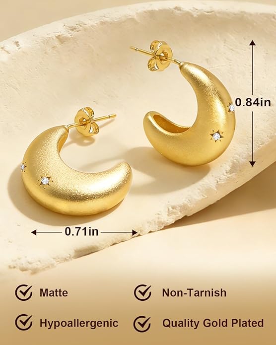 Gold Earrings for Women Trendy, Chunky Gold Huggie Stud Hoop Hypoallergenic Earrings, Jewelry Gifts for Best Friend