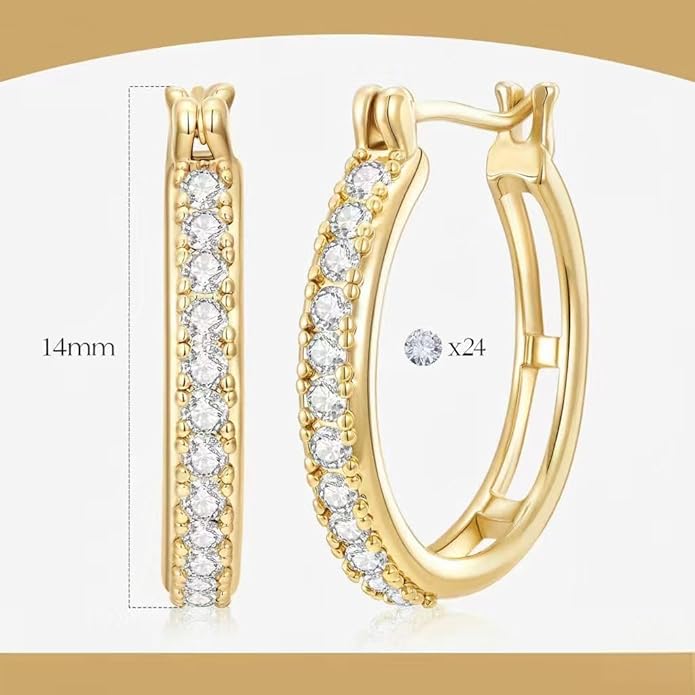 RYHIX 14K Gold Plated Hoop Earrings for Women Hypoallergenic Lightweight Small Hoop Earring for Womens with Round Cubic Zirconia Huggie Hoops Earring for Women 14/16/20/25mm