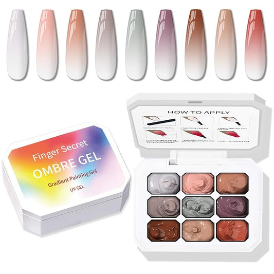 Karroy Sponge Pat Paint Nail Gel, 9 Colors Ombre Nails Gradient Gel Nail Blush Blooming Aura Nails Drawing Stripper Floral Painting Nail Art, No Wipe, UV/LED Curing (9 Colors G)