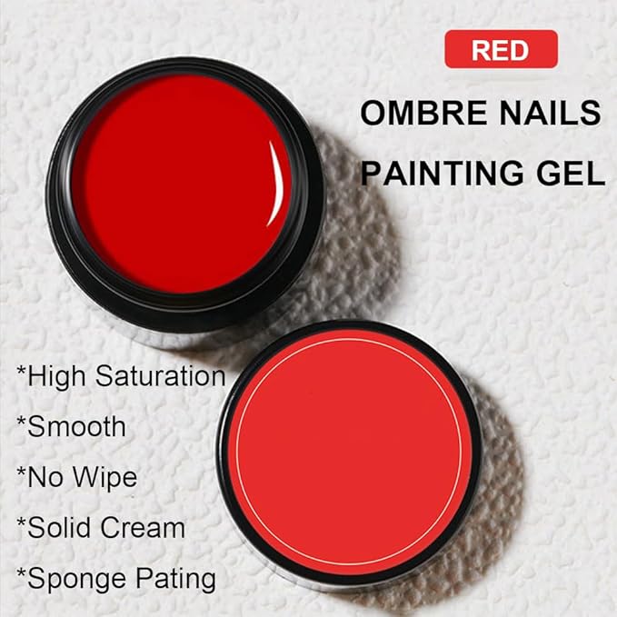 Karroy Sponge Pat Paint Nail Gel, Blending Colors Ombre Nails Gradient Gel Nail Blush Blooming Aura Nails Drawing Stripper Floral Painting Nail Art, No Wipe, UV/LED Curing 5ml 1PC (Red)