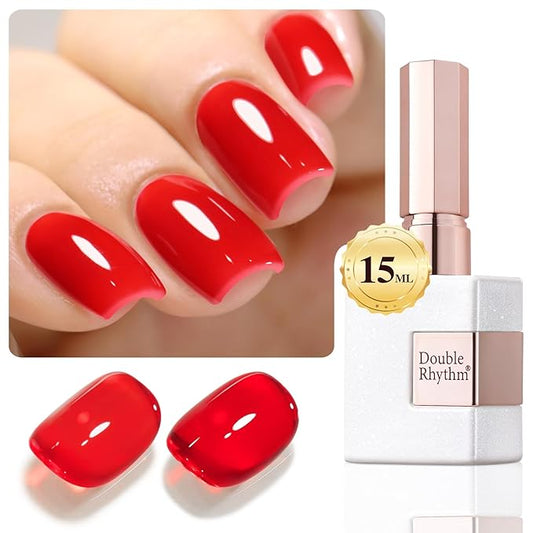 Double Rhythm Gel Polish 15ML Jelly Sheer Pastel Light Milky Color Pearl White Bottle 1 PC 0.5 OZ Full Size Nail Art Salon at Home (Red-D1450)