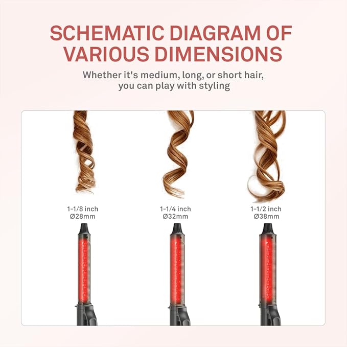 Caliber Lumina Heat Professional Infrared Curling Iron with Digital Temperature Control, 3 Sizes (1-1/8 inch (28mm))
