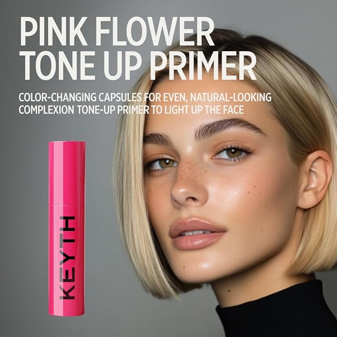 KEYTH PINK FLOWER TONE UP PRIMER #01 (20ML, 0.67 FL.OZ.) / Color-changing Capsules, Tone Care, Luminous&Radiant Finish, Skin Conditioning, Blemish Cover, Enhancing makeup (01)
