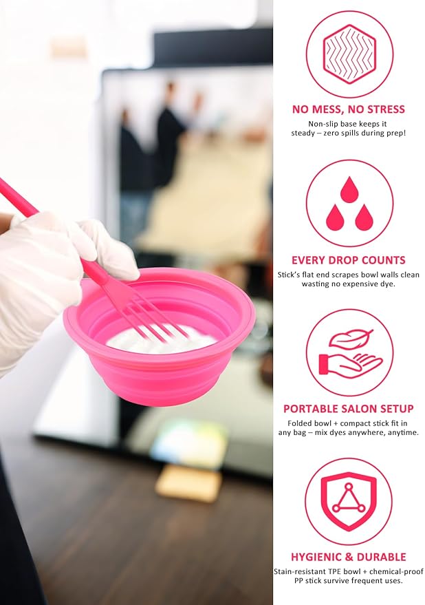 YOOVR 19PCS Hair Bleach Dye Kit with Hair Dye Brush and Bowl Whisk Hair Clips Protective Gear Set, Ideal for Hair Bleaching Coloring Highlighting, Essential Salon Supplies for Home Use (Pink)