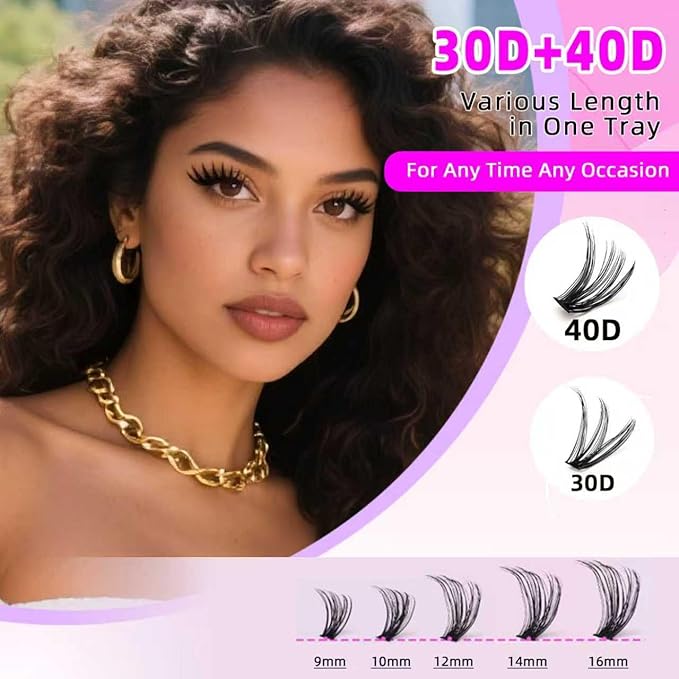 Kraeci Lash Extension Kit DIY with Adhesive Remover for Safe Removal, 280 Clusters 9-16mm, 30D/40D Volumes, Bond Glue, Sealant, Tweezers, Home Use Eyelash Starter Kit