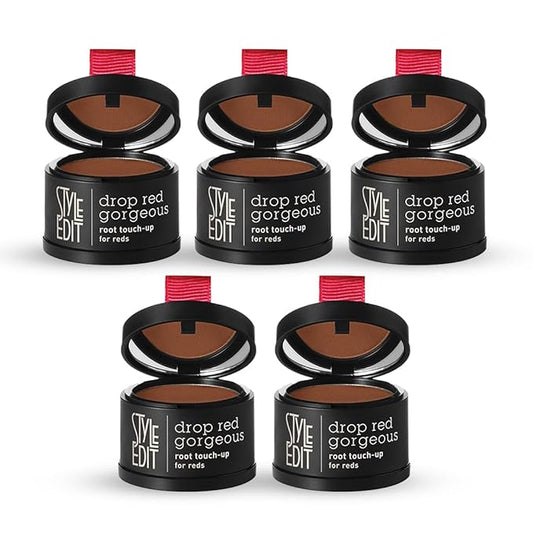 Style Edit Root Touch Up Powder (5 Pack) to Cover Up Dark Roots and Grays Between Salon Visits, Water Resistant, Non-Sticky, Compact And Mess-Free, Medium Red Hair Color (Total of 5)