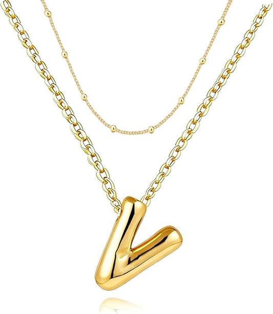 PANSHI Gold Initial Necklaces Gifts for Teen Girls Women Girlfriend Teen Girl Gifts Trendy Stuff Layered Bubble Letter Necklace Gold Jewelry Birthday Gift