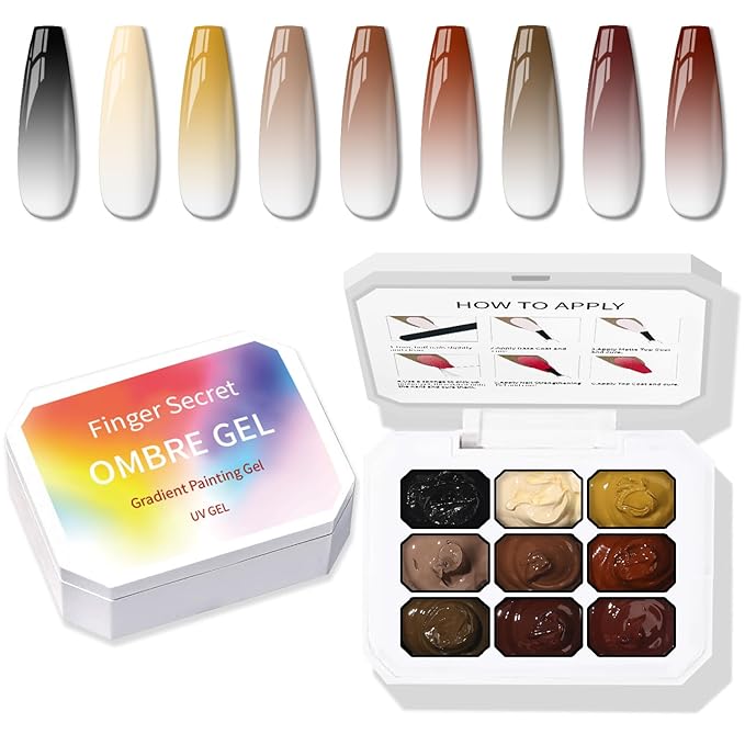 Karroy Sponge Pat Paint Nail Gel, 9 Colors Ombre Nails Gradient Gel Nail Blush Blooming Aura Nails Drawing Stripper Floral Painting Nail Art, No Wipe, UV/LED Curing (9 Colors B)