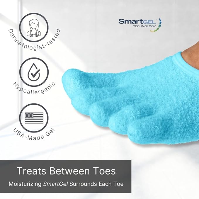 NatraCure 5-Toe Gel Lined Foot Moisturizing Socks – Aloe & Shea Infused Fuzzy Hydrating Socks for Women & Men - Soft Feet Moisturizer Spa & Pedicure Socks for Dry Cracked Heels, Calluses - Large