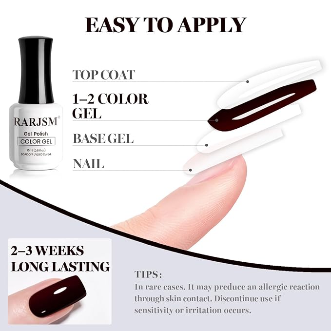 RARJSM Black Cherry Red Gel Nail Polish 1PCS 15ML Long Lasting Opaque Milky Deep Dark Red Creamy Gelpolish Soak off U V Curing Required Nail Art French Manicure Salon DIY at Home
