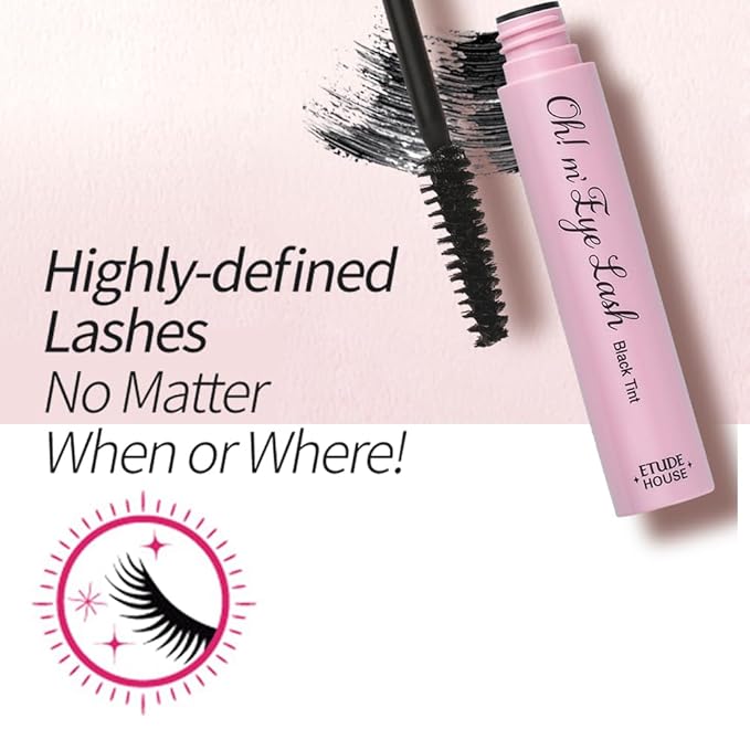 ETUDE Oh M'Eye Lash Black Tint Mascara – Natural Glossy Effect with Long Lasting Strong Curl System, Volume Enhancing, Smudge-Free, Improved fixation and water resistance, Korean Makeup, Kbeauty