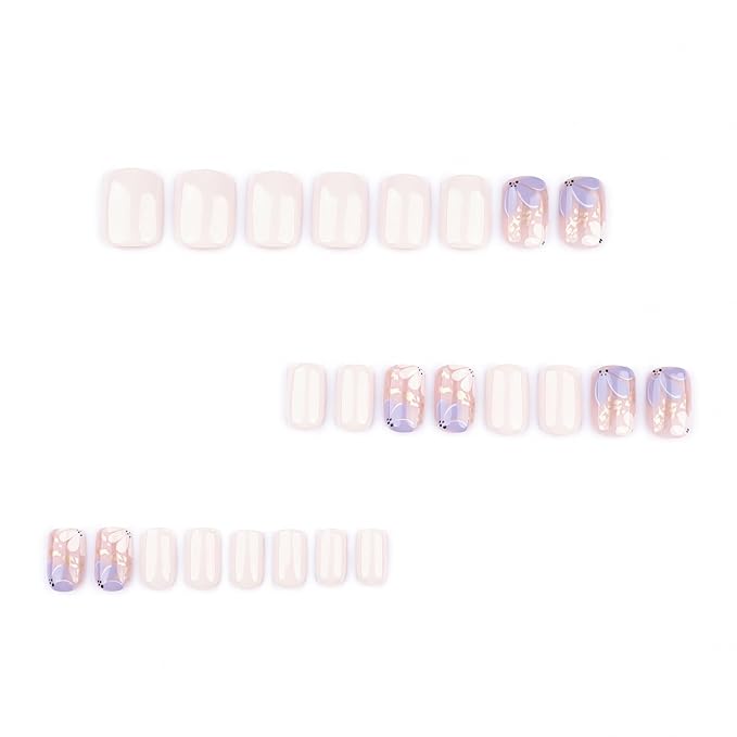 XZMeiLun Press On Nails Spring Summer Acrylic Nails for Women - Blue Gold Designer Fake Nails Short Square 24PCS, Glossy Soft Gel with Glue, Outdoor Picnic/Wedding/Party Reusable Stick On Nails Gift