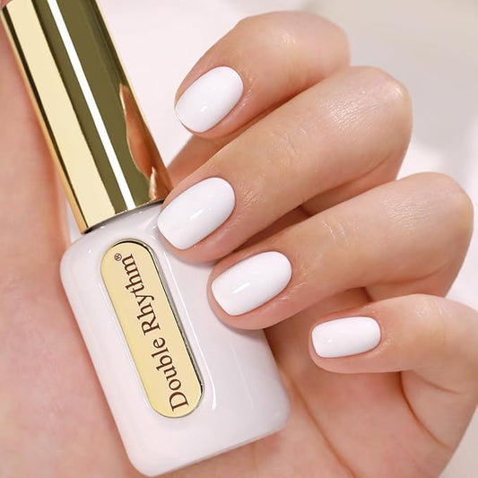 Double Rhythm 0.50 OZ Gel Polish Hema Free Same Color Same Bottle Golden Round Translucent Neutral Natural Milky 15 ML Jelly UV Polish Art DIY at Home (White-C1093)