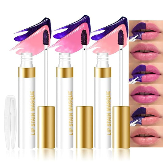 evpct 3Pcs Peel Off Lip Stain Tints with Tweezer, Liquid Lipstick Lip Stain Gloss Long Lasting Waterproof for Women, Non-stick Cup Lipstick Peel Off Highly Pigmented 24 Hrs Original Lips Stains, Set03