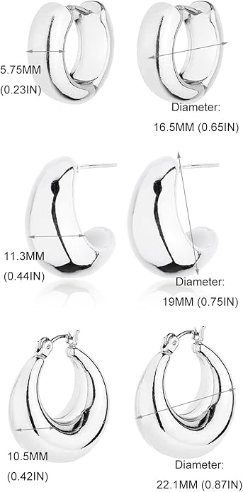 HILXURY Gold Chunky Hoop Earrings Set for Women, 14K Gold Plated Twisted Huggie Hoop Earring Hypoallergenic, Thick Open Hoops Set Lightweight