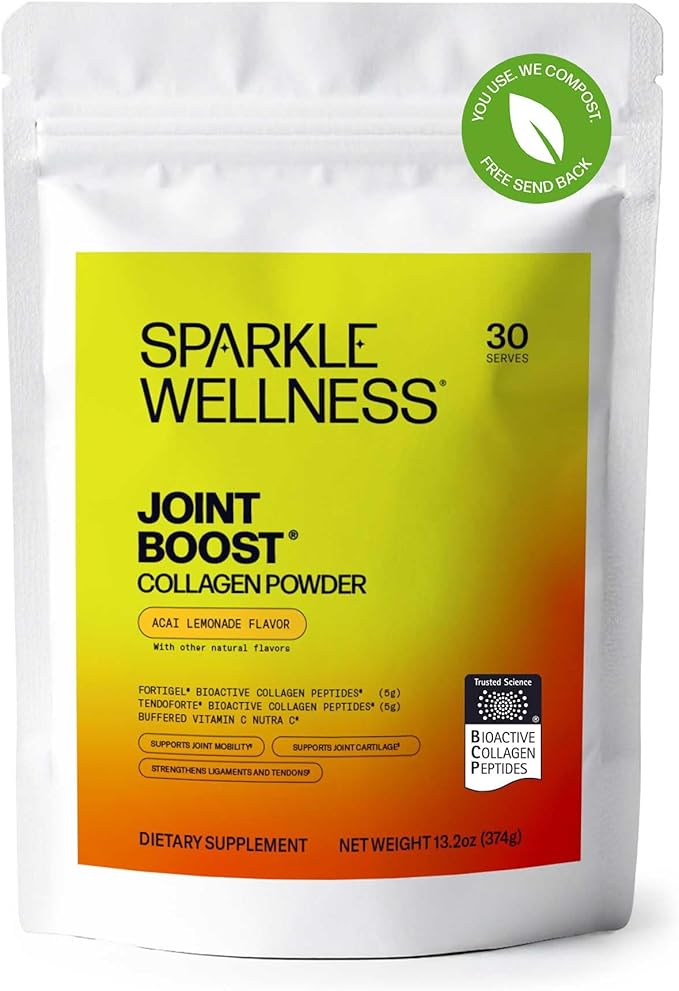 Sparkle Wellness FORTIGEL & TENDOFORTE Collagen Peptides | Collagen with Calcium Ascorbate Vitamin C to Support Joint Mobility, Tendon & Ligament Health | Joint Boost (Acai Lemonade) [30-Serves]