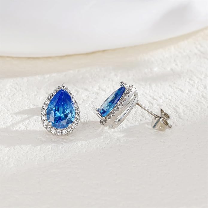 YOMELA Cubic Zirconia Earrings Studs, Halo CZ Birthstone Simulated Diamond Stud Earrings for Women