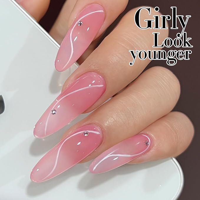 Double Rhythm Gel Polish 15ML Jelly Sheer Pastel Light Milky Color Pearl White Bottle 1 PC 0.5 OZ Full Size Nail Art Salon at Home (Pink-D1386)