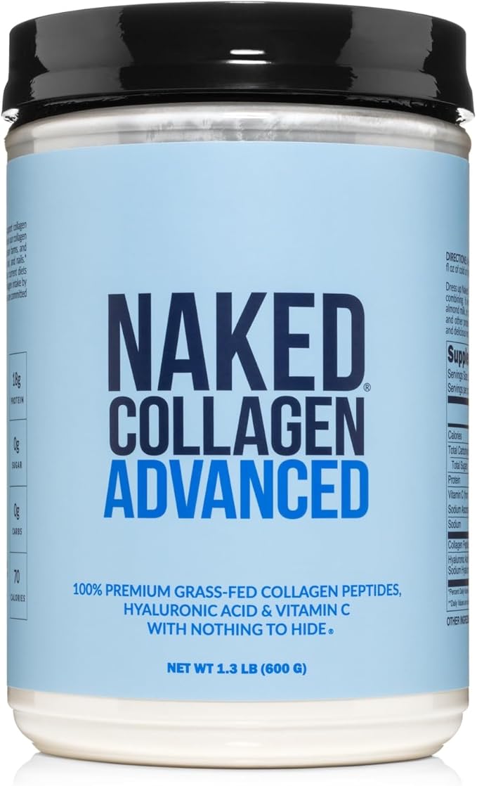 NAKED Collagen Advanced - Peptides Protein Powder, Hyaluronic Acid, Vitamin C, Pasture-Raised, Grass-Fed Hydrolyzed Collagen Supplement, Paleo Friendly, Non-GMO, Keto, Gluten Free, 1.3LB