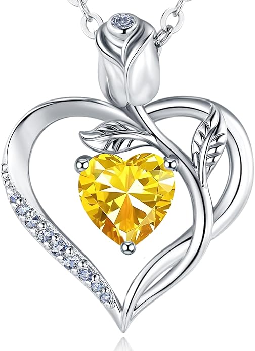 1.2CT Rose Heart Necklace Option of Moissanite or Lab-Grown Sapphire Ruby Emerald&More Necklace for Women Birthstone Girlfriend Necklace S925 Sterling Silver 18K White/Rose Gold Plated D Color VVS1 Gift for Wife Mother Daughter for Birthday Anniversary...