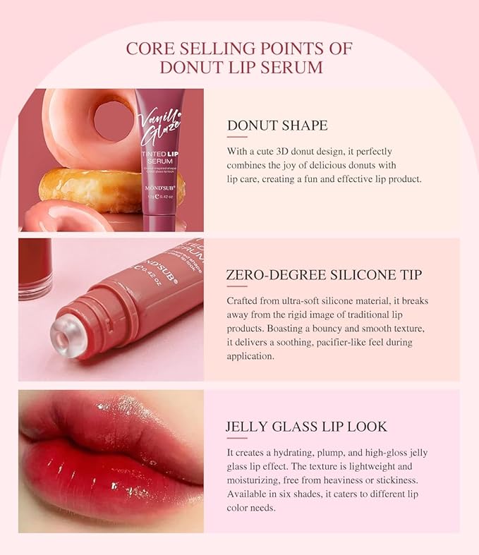 MOND'SUB Vanilla Glaze Tinted Lip Serum: Tinted Lip Balm & Lip Gloss for Women, Lip Oil-Infused Lip Balm Remedy