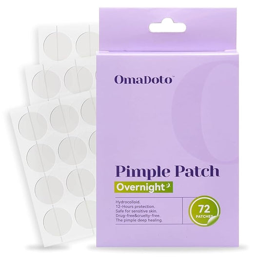 OmaDoto Overnight Pimple Patches for Face -（10mm & 12mm | 72 Count | 6 Sheets） - Hydrocolloid Patches with Salicylic Acid, Long-Wear Zit Stickers for Teens & Adults, Day & Night Use