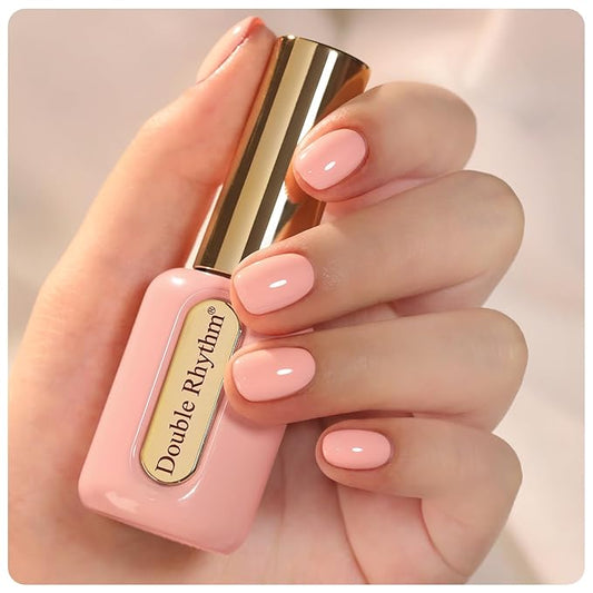 Double Rhythm 0.50 OZ Gel Polish Same Color Same Bottle Golden Round Translucent Hema Free Neutral Natural Milky 15 ML Jelly UV Polish Art DIY at Home (Pastel Pink Orange-C1317)