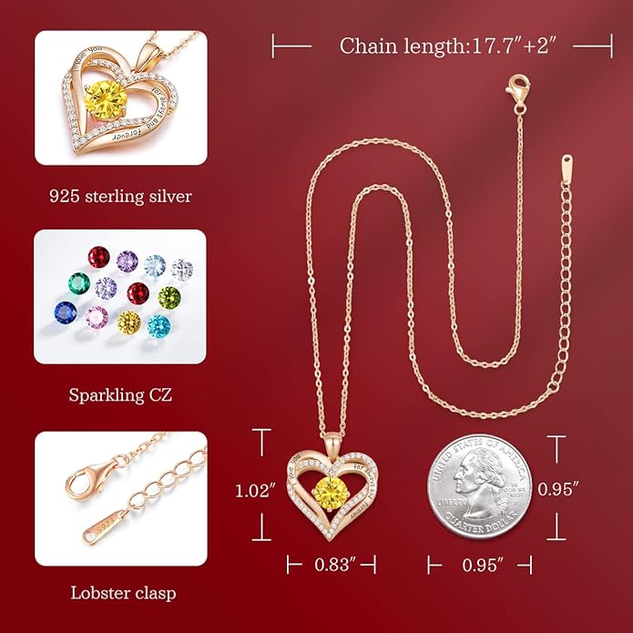 CDE Forever Love Heart Necklaces for Women, Wedding Anniversary, Birthday Mothers Day Christmas Day Gifts for Mom, Mother, Wife, friend, S925 Silver Jewelry with Birthstone Pendant