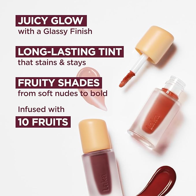 Laka Fruity Glam Lip Tint Mini, 1.9g/0.07oz, Glowing Lip Stain with Wide Color Spectrum, Hydrating & Lightweight Texture, Long-Lasting Bold Stain, Non-Sticky, Vegan, K-Beauty (#102 Dewy)