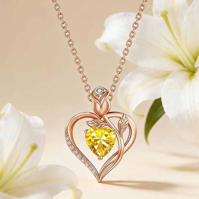 1.2CT Rose Heart Necklace Option of Moissanite or Lab-Grown Sapphire Ruby Emerald&More Necklace for Women Birthstone Girlfriend Necklace S925 Sterling Silver 18K White/Rose Gold Plated D Color VVS1 Gift for Wife Mother Daughter for Birthday Anniversary...