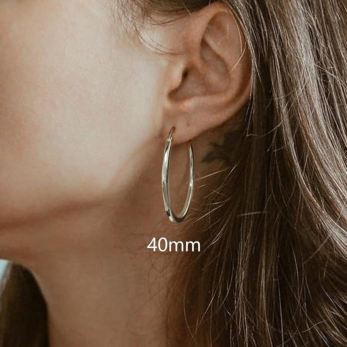 Hayoso 18K Gold Plated Hoop Earrings - 925 Sterling Silver Hoop Earrings Womens Hypoallergenic Hoops | Square Tube Hoop Earrings for Women 15mm/20mm/30mm/40mm