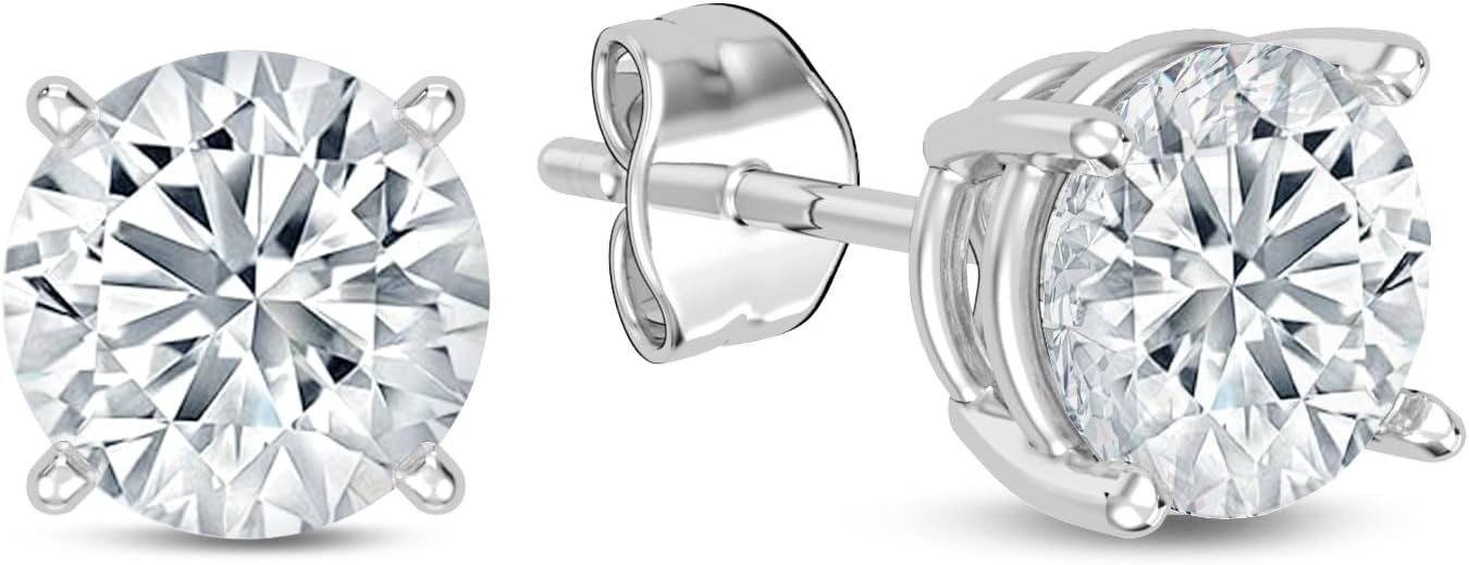 Eternaldia 925 Sterling Silver with Cubic Zirconia Solitaire Stud Earrings for Womens Screw Back Post With Secure Fit